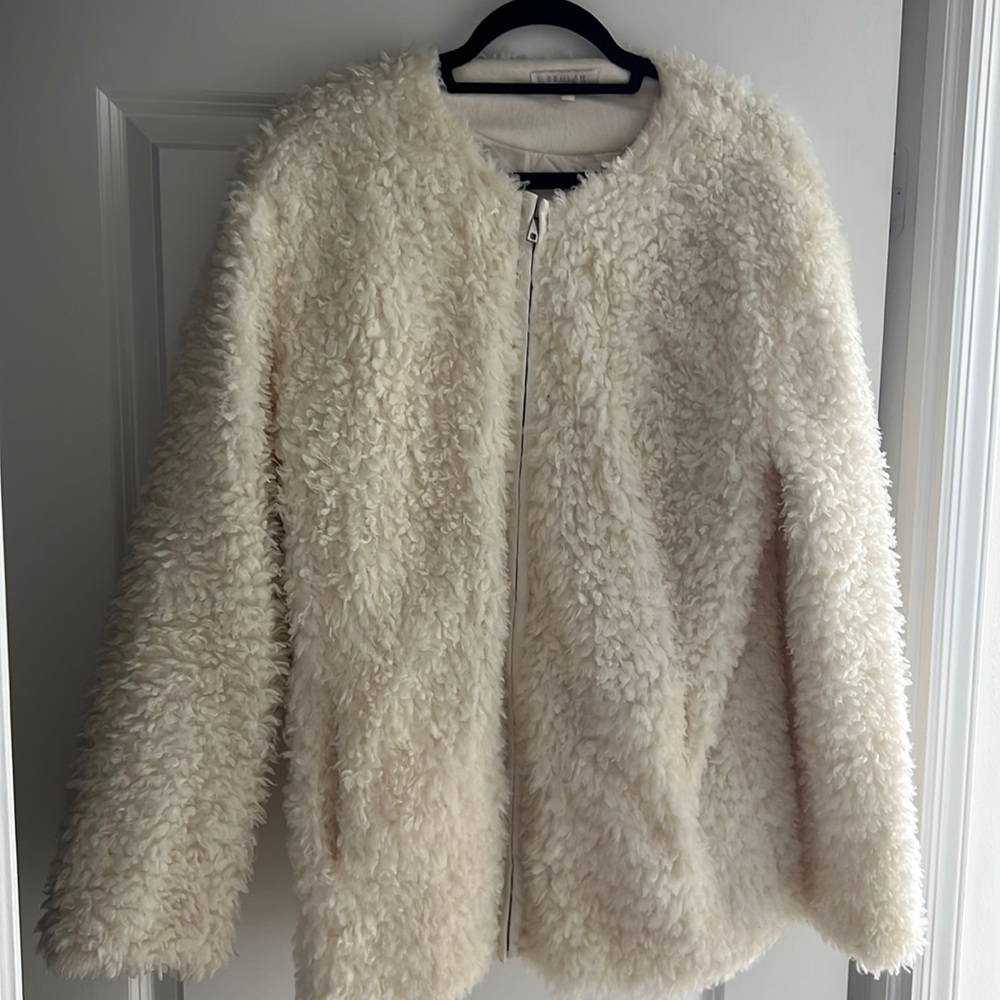 White sherpa zip up jacket